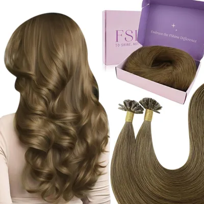 Image de Extensions de cheveux à la kératine pour coiffeurs - Brun moyen, 35 cm