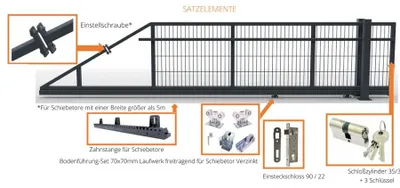 Produktbild von Schiebetor Doppelstabmatte 8/6/8 mm Anthrazit feuerverzinkt manuell rechts mit Rohrrahmenschloss
