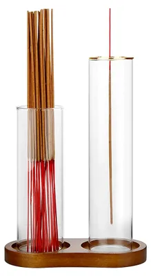 Produktbild von Räucherstäbchenhalter aus Holz und Glas, Duftstäbchen Ständer für Raumdekoration und Meditation