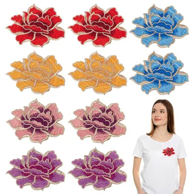 Blumenapplikationen, 10 Stück, 5 Farben, 90 x 120 mm, zum Aufnähen