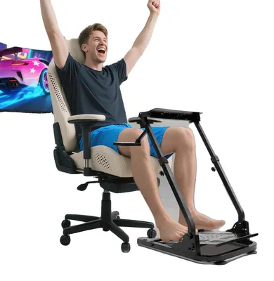 Imagen del producto de Soporte para volante, estructura de hierro, altura ajustable, capacidad de carga de 20 kg, diseño ergonómico, compatible con juegos de simulación