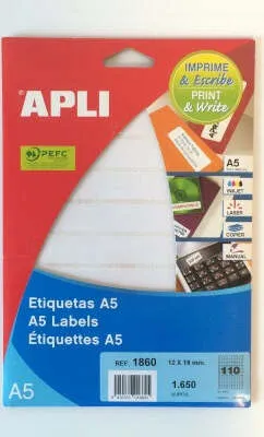 Image de Étiquettes Apli blanches 12 x 18 mm rectangulaires 15 feuilles