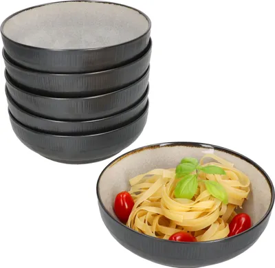 Zdjęcie produktu dla 6x Reactive Glaze Dark Cement Bowl 500ml Bowl Grey Dessert Salad