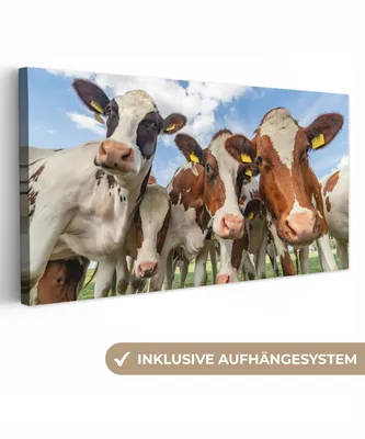 Produktbild von MuchoWow® - Leinwandbilder - Kühe - Tiere - Wiese - Natur, Wandbild, Wanddeko Bilder Wohnzimmer, 40x20 cm