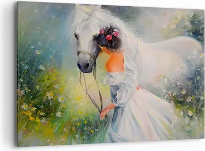 Produktbild von Bild auf Leinwand - Leinwandbild - Frau Wiese Pferd - 100x70cm - Wand Bild - Wanddeko - Wandbilder - Leinwanddruck - Bilder - Kunstdruck - Wanddekoration - Leinwand bilder - Wandkunst - AA100x70-3470