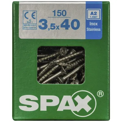 Obrázok produktu pre SPAX skrutka z nehrdzavejúcej ocele, 3,5 x 40 mm, 150 kusov, s čiastočným závitom, so zápustnou hlavou, T-STAR plus T15, 4CUT, nehrdzavejúca oceľ A2, 4197000350407