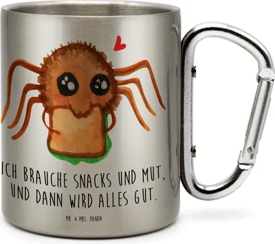 Produktbild von Mr. & Mrs. Panda Teetasse Spinne Agathe Sandwich - Transparent - Geschenk, Hungrig, Becher Aus Edelstahl, Campingbecher, Thermobecher, Alles Wird gut, Glück, Hunger, Mut