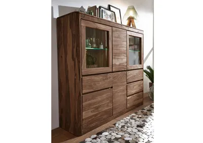 Produktbild von MASSIVMOEBEL24 Highboard Sheesham 166x40x145 rot-braun gebeizt TORONTO #104