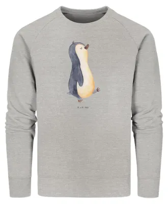 Produktbild von Mr. & Mrs. Panda Baumwoll Pullover Pinguin marschieren Größe XS - Heather Grey - Geschenk, Sweater, Sweatshirt, Nachhaltiger, Familie, Schwester, Pulli, Stolz, Bruder