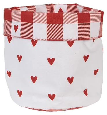 Produktbild von Clayre & Eef Brotkorb Ø 15x16 cm Weiß Rot Baumwolle Herzen