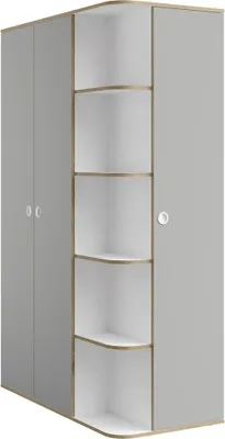 Image de Armoire enfant ELYO – 3 portes + bibliothèque en façade – Gris & chêne
