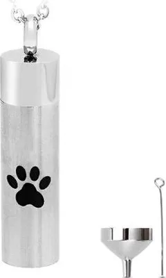 Image de Luxe Ashanger pour chiens avec chaîne - Bijoux commémoratifs pour les cendres, les cheveux ou le parfum - Incl. remplisseur d'as et sac de rangement