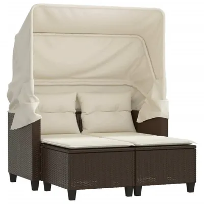 Produktbild von Gartensofa 2-Sitzer mit Dach und Hockern Braun Poly Rattan