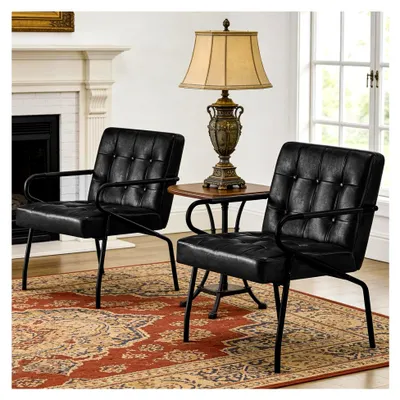 Produktbild von Loungesessel für das Wohnzimmer mit Metallbeinen, 2er Set Ohrensessel aus Vintage Kunstleder, Moderner Relaxsessel mit Bequemem Polsterstuhl für Schlafzimmer, Schwarz