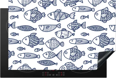 Produktbild von KitchenYeah© Herdabdeckplatte Fisch - Skandinavien - Muster , 81x52cm, Küche Deko, Glaskeramikkochfeld Herdabdeckung, Abdeckplatte fùr Kochfeld