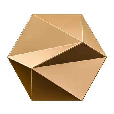 A 3D geometric object with a metallic gold finish, presented on a white background.