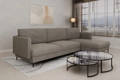 Produktbild von Ecksofa Designersofa HELMER Stoff Baloo Grau Ottomane Rechts