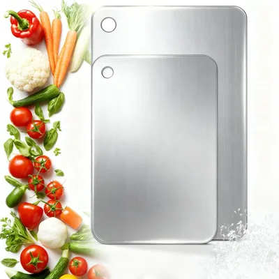Produktbild von 4 Stück Titan Schneidebrett.304 Edelstahl Schneidebrett 304(30x20 &25x15cm) – Ideal für Fleisch. Gemüse. Obst und Küchenalltag