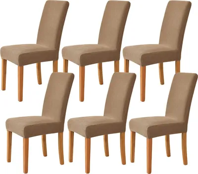 Immagine prodotto di Copri sedie elasticizzati, copri sedie morbidi e protettivi, copri sedie antiscivolo, copri sedie per sala da pranzo, ideali per banchetti, set da 6, colore caffè chiaro