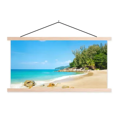 Produktbild von MuchoWow® Textilposter Strand - Meer - Pflanzen - Tropisch 120x60 cm mit holzfarbenen Rahmen - Klemmleiste