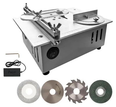 Mini-Tischkreissäge, 4 Sägeblätter, 0-15 mm, 0-90°, 5000 U/min