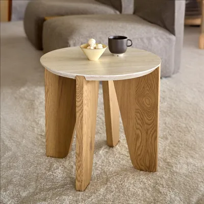 Produktbild von Beistelltisch Travertinlook Rund - 50x50x50cm - Derk