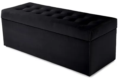 Produktbild von MG Design Polsterhocker Schwarz 45x120 cm - Stauraum 140L, bis 300 kg, samtig-weich mit Schimmer, pflegeleicht, für Wohnzimmer & Flur