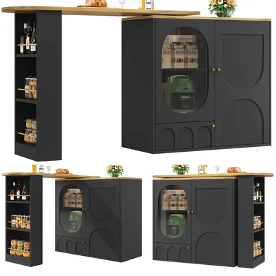 Immagine prodotto di Tavolo da bar girevole a 360°, tavolo alto (struttura 138 x 39 x 102 cm), mobile da bar, bancone da pranzo girevole con vano portaoggetti, isola da cucina