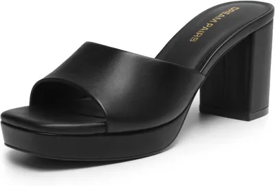 Productafbeelding van Dames sandalen met hak in zwart, plateauzool en vierkante neus, maat 39 EU