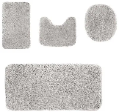 Produktbild von Unyqoos® 4‑teiliges Badematten-Set aus ultrazarter Mikrofaser, saugfähig & rutschfest, hellgrau – 40×80 / 40×60 / 40×50 / 38×40 cm für Bad & Waschbecken