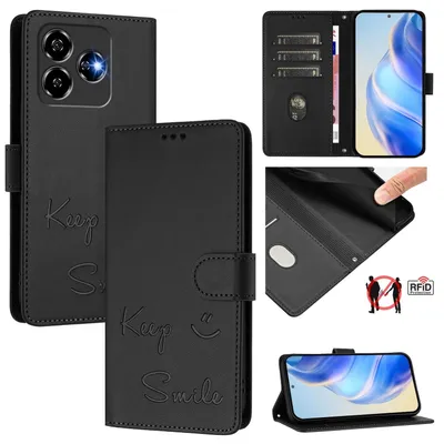 Obrázek produktu pro Pro ZTE Blade V60 Vita / Axon 60 Lite Keep Smile Art Kožené RFID ochranné pouzdro na mobilní telefon Black