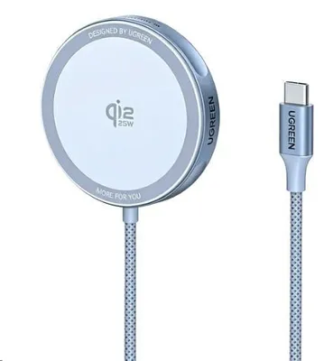 Obrázek produktu pro UGREEN magnetická bezdrátová nabíječka MagFlow Qi2.2 25W, MagSafe, stříbrná