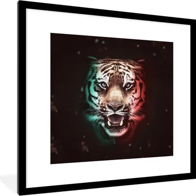 Produktbild von MuchoWow® MuchoWow® Gerahmtes Poster Tiger - Farbe - Tiere 40x40 cm - Poster mit zchwarzem Bilderrahmen - Poster - Plakat im Rahmen