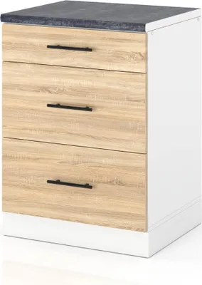 Zdjęcie produktu dla Szafka Kuchenna Stojąca Z Blatem 3 Szuflady 60Cm Spremium Dąb Sonoma