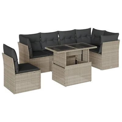 Produktbild von vidaXL 7-tlg. Garten-Sofagarnitur mit Kissen Hellgrau Poly Rattan