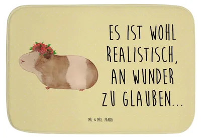 Produktbild von Mr. & Mrs. Panda Badteppich Meerschweinchen Weisheit - Gelb Pastell - Geschenk, Realität, Badvorleger, Spruch, duschmatte, Wunderland, Badezimmerteppich, Badezimmer Matte
