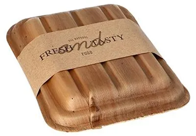 Produktbild von 50 Trays, Palmblatt "pure" eckig 300 ml 5,5 cm x 13,5 cm x 17,5 cm mit Deckel und Banderole