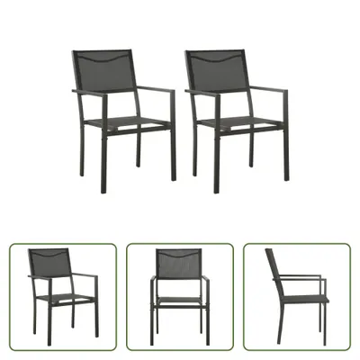Image de The Living Store Chaises de jardin 2 pcs. Textilène et acier noir et anthracite
