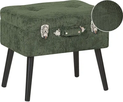 Obrázek produktu pro BELIANI Stolek s úložným prostorem čalouněná tmavě zelený manšestr černé nohy design připomínající kufr horní část s knoflíky