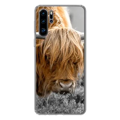 Produktbild von MuchoWow® Handyhülle Schutzhülle Hülle für Huawei P30 Pro Scottish Highlander - Pflanzen - Schwarz - Weiß Silikon Softcase Handy Hülle - Schutzdeckel