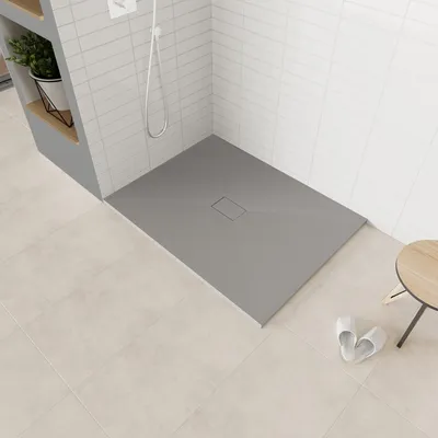 Produktbild von i-flair - SMC Duschwanne 140x100 cm mit anti-rutsch Oberfläche in grauer Steinoptik inkl. Ablaufgarnitur