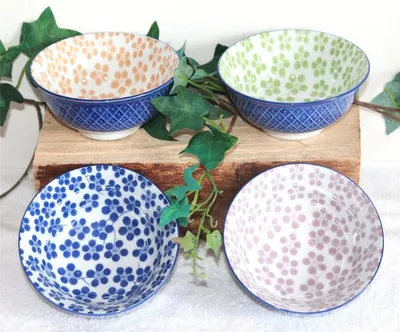 Produktbild von 51 Japan Reis- Teeschale 4 er Set Retro Design Blumen Muster