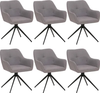 Zdjęcie produktu dla Zestaw 6 krzeseł do jadalni | wys. x szer. x gł. 80 x 53 x 59 cm | wysokość siedziska 41 cm | tkanina (270 g/m²) | jasnoszary | krzesło kuchenne z podłokietnikami