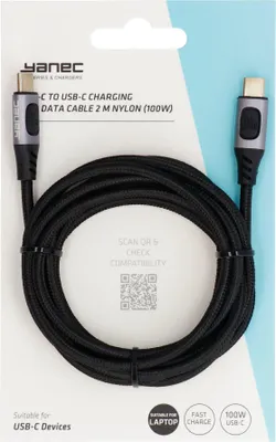 Produktbild von Yanec USB-C auf USB-C Lade- und Datenkabel 2 m Nylon (100 W)