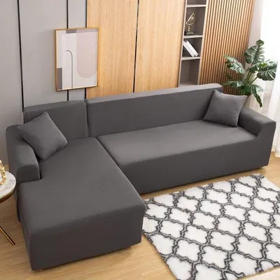 Produktbild von Famanu Stretch-Sofabezug 2-teilig - L-förmiges Sofa in Grau