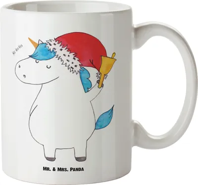 Produktbild von Mr. & Mrs. Panda Pott Einhorn Weihnachtsmann - Weiß - Geschenk, Große Teetasse, Einhörner, Riesenkaffeetasse, jumbotasse, Nikolaus, steingut tasse, Deko, Schokolade