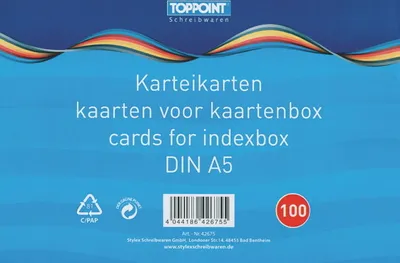 Produktbild von 100 Stylex Karteikarten DIN A5 weiss liniert