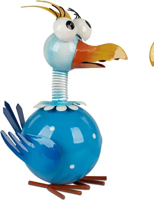 Produktbild von Dekofigur Lustiger Vogel mit Wackelkopf sitzend blau H. 22cm aus Metall Formano