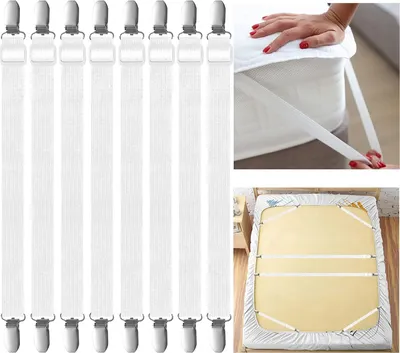 Produktbild von Bettlakenspanner Verstellbar, 8 Stück Elastische Spanner für Bettlaken, Weiß Lakenspanner mit Metallclips, bettlaken spanngurte für Bettlaken, Matratze, Bügelbrett Oder Sofa
