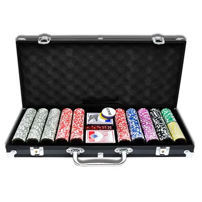 Produktbild von TWOLIIN Pokerová sada 500 žetonů - Pokerová sada laserová včetně 2x pokerových balíčků, 5x hrací kostky, 3x dealerské tlačítko (500 žetonů, černý hliníkový kufřík)